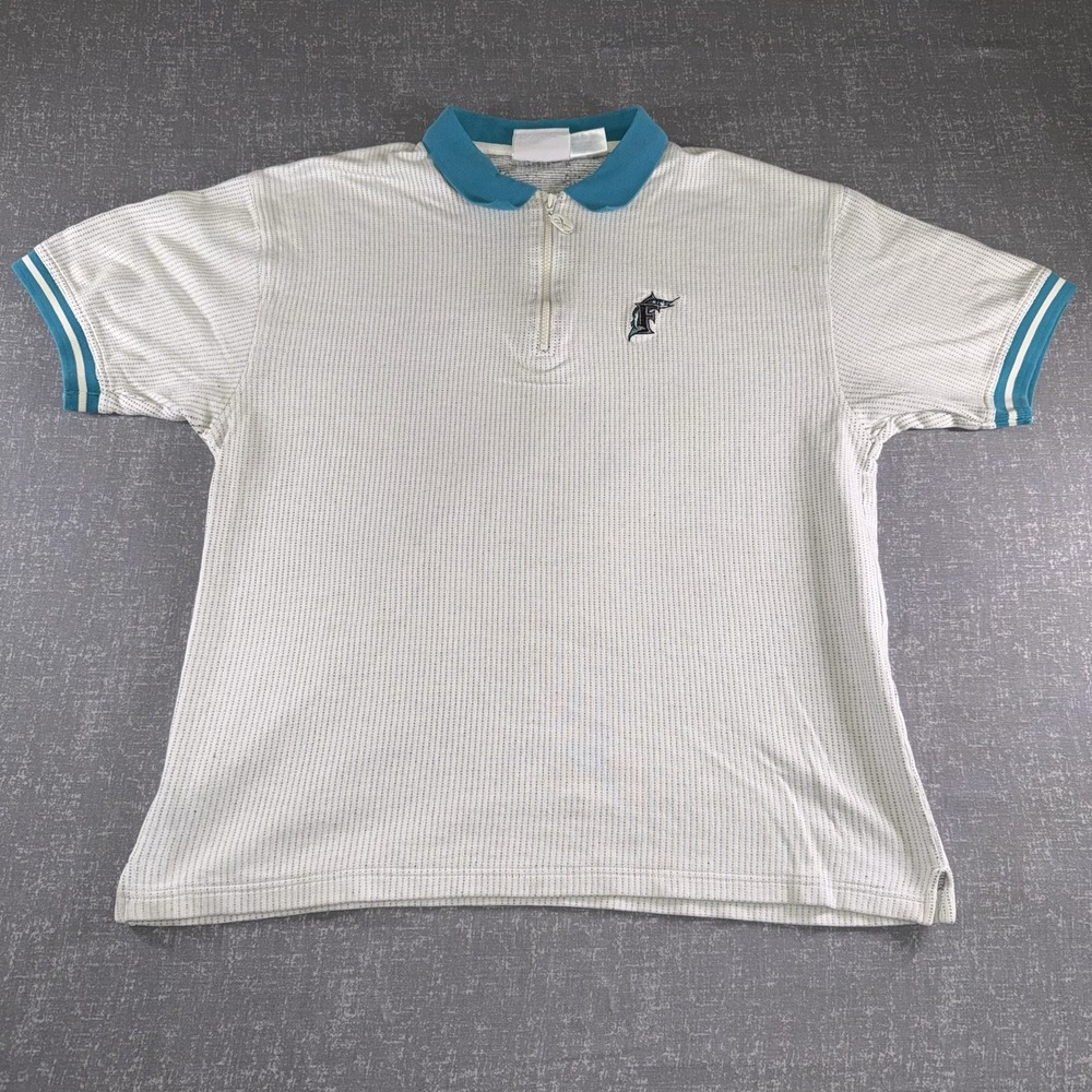 Florida Marlins Shirt Mens XL White MLB Baseball Reebok Quarter Zip Polo Top